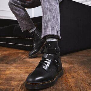 Dr Doc Martens Black Leather Cristofor Side Zipper Moto Boots Men's 11 New $180